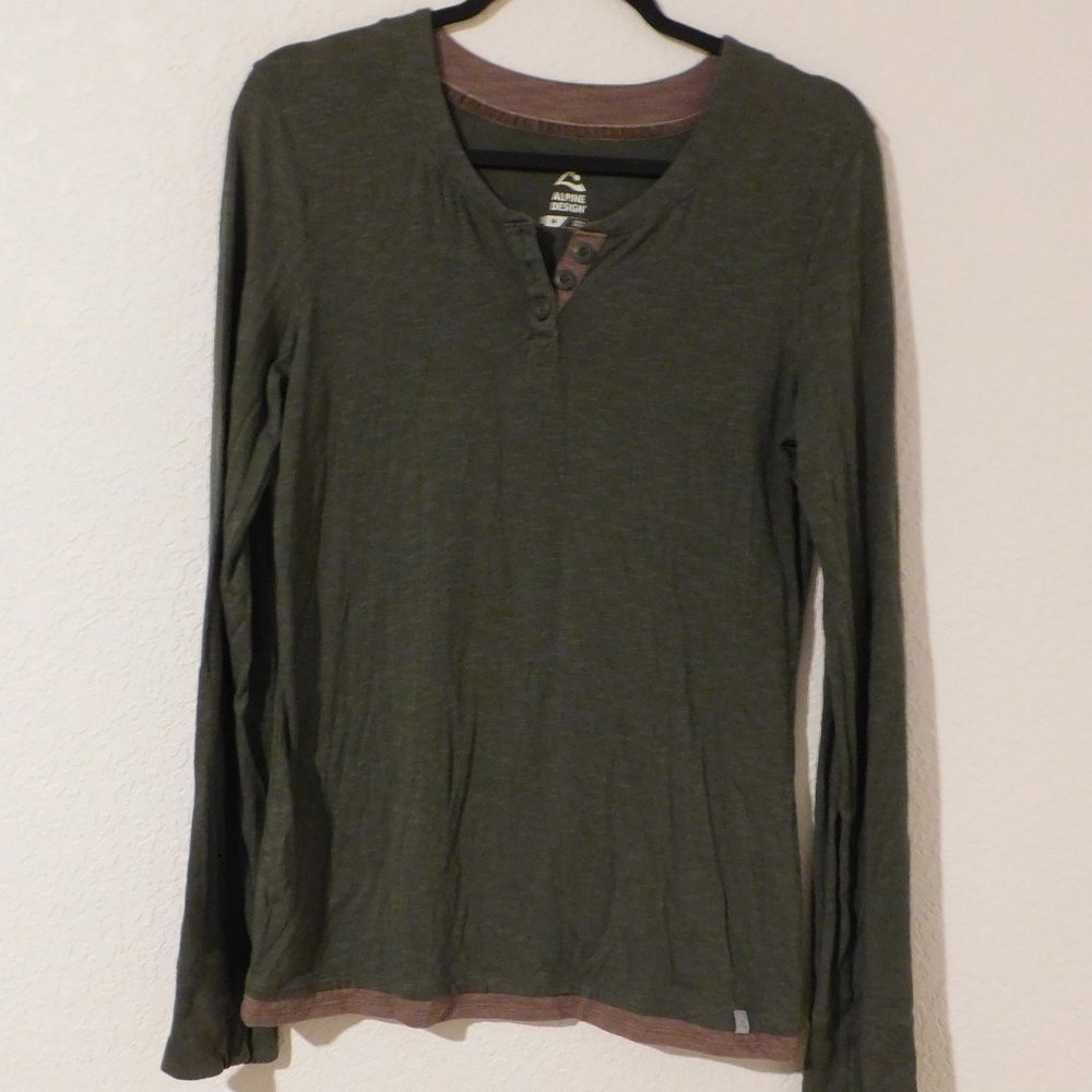 Alpine Design Unisex Shirt Henley Long Sleeve Tee Olive Brown SOFT M